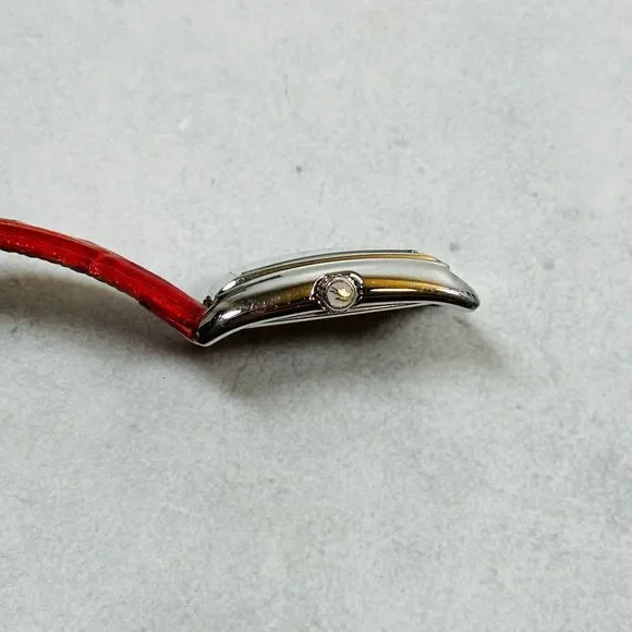 Lacoste Watch Womens 24mm Silver Tone Red Leather Strap New Battery FLAWED READ - Picture 5 of 11